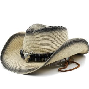 beige and black denim bucket hat