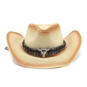 Beige and Rust Red Denim Bucket Hat
