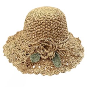 Khaki Crochet Flower Bucket Hat