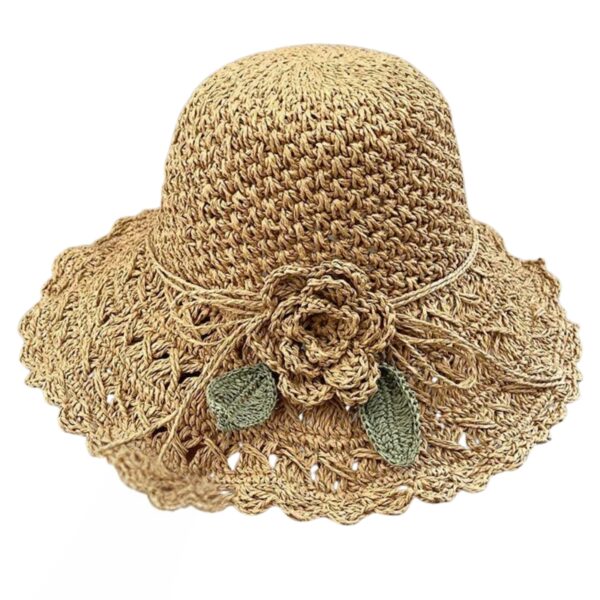 Khaki Crochet Flower Bucket Hat
